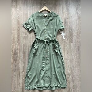 Caslon Sage Green Tencel Shirt Dress | Tie Waist Utility Midi | NWT Medium